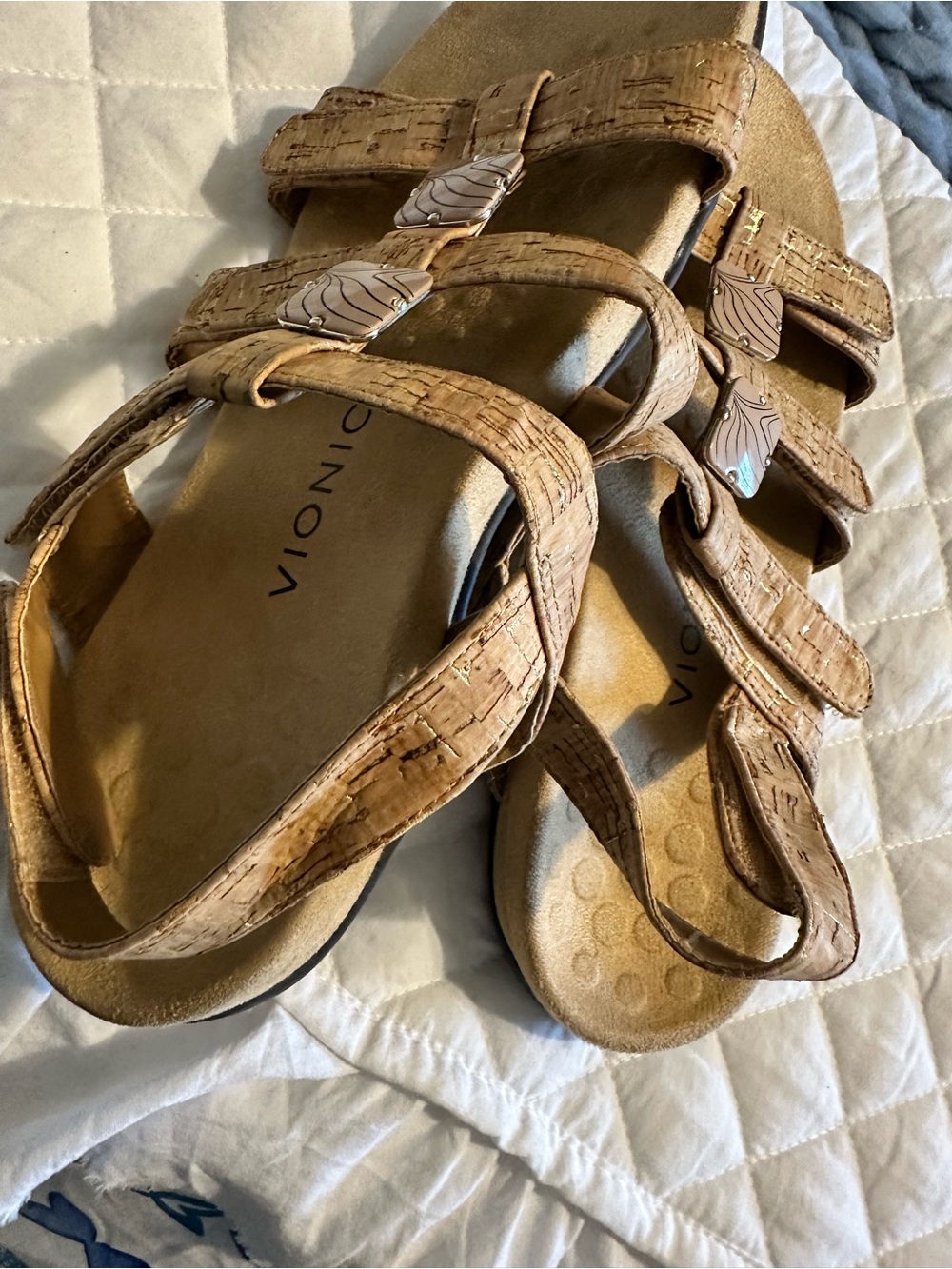 Vionic Cork-Textured Triple Strap Sandals in Tan - Picture 3 of 3
